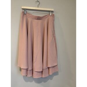 Lara Women's Light Pink XL Tiered Ruffle Skirt Elastic Waist Pockets Knee Length